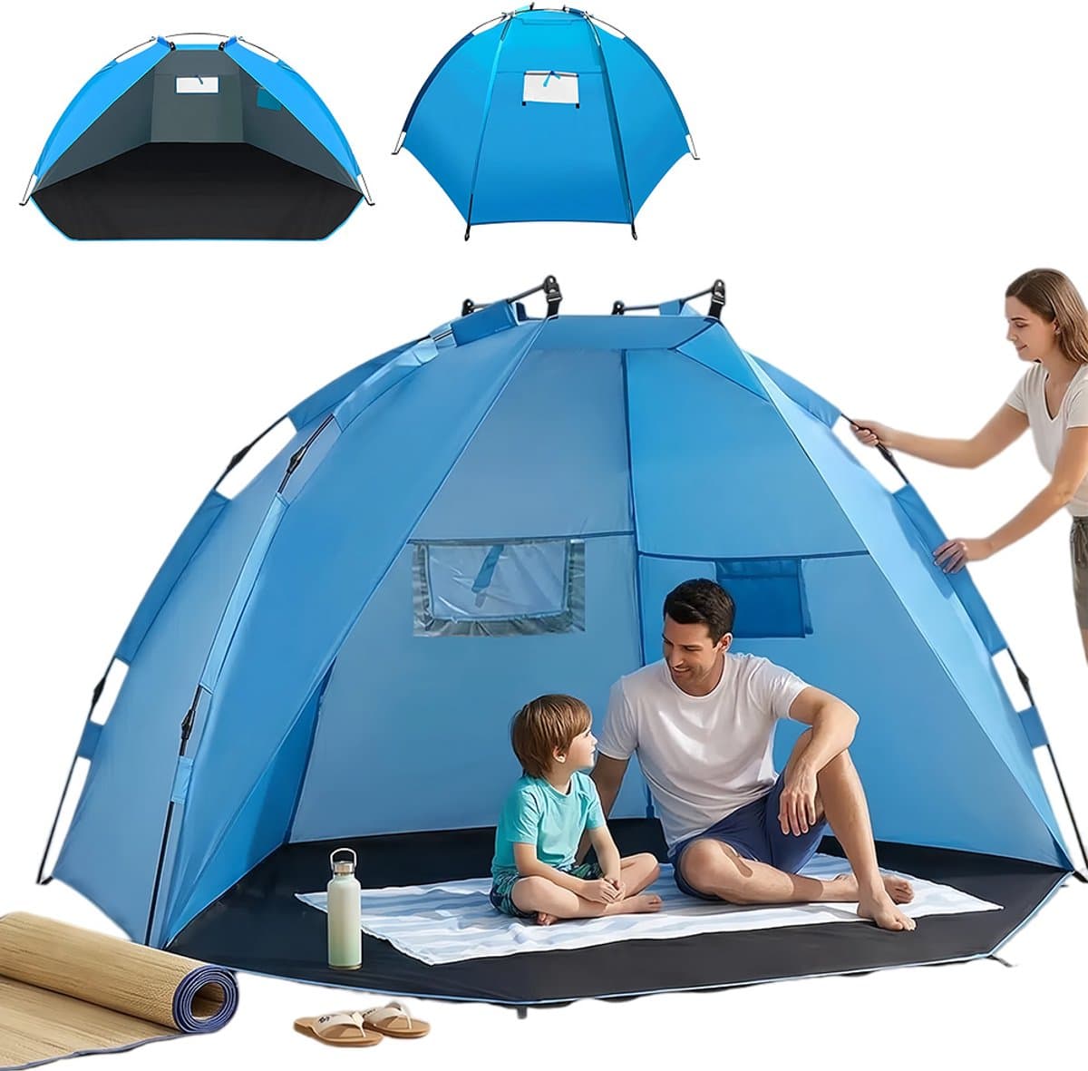 Zonneschermtent - Strandtent - Kampeertent - Waterdicht - UV-bescherming - Opvouwbaar - 220x120x120 CM - Blauw