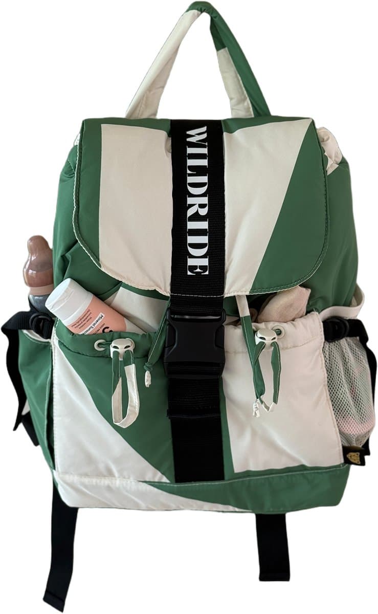 Wildride® Luiertas Rugzak - Rugtas van Gerecycled Materiaal - Verzorgingstas - Baby Rugtas - Organizer Tas - Diaper Bag - Groen Wit Patroon