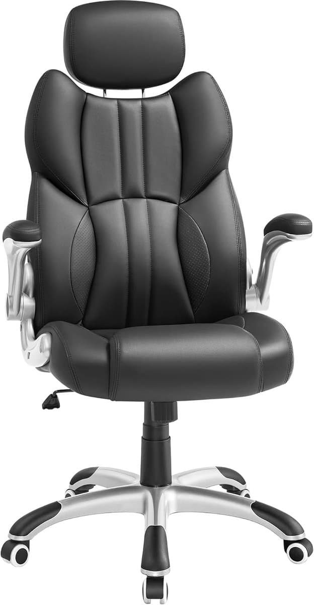 Conway Living® Luxe Ergonomische Bureaustoel - Directeurstoel - Inklapbare Armleuningen - Gaming Stoel - In Hoogte Verstelbare Hoofdsteun - Kunstleer - Zwart