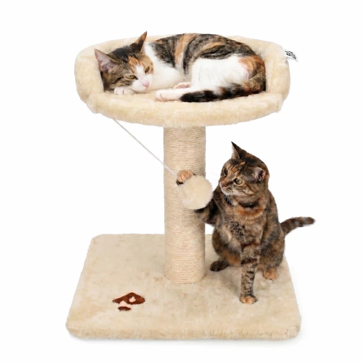 Krabpaal voor Katten met Kattenmand - Kattenspeelgoed - Incl. Speelbal - 35 x 35 x 43 cm - Sisal Touw - Kattenbed - Kattenboom - Kattenpaal met Slaapplek - Kattenhuis Binnen - Kattenmeubel voor Grote en Kleine Katten - Kattentoren - Beige - PetVille