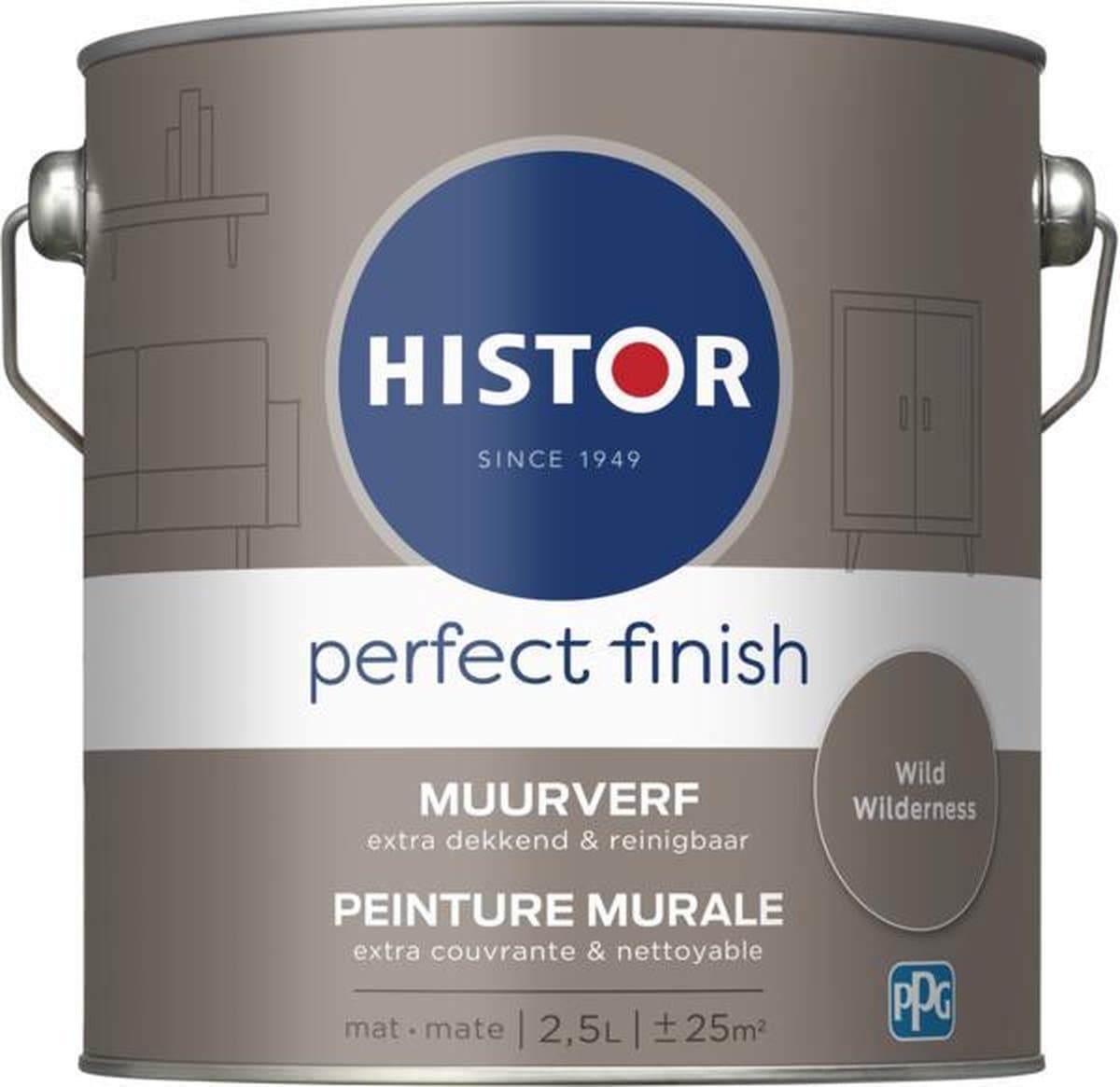 Histor Perfect Finish Muurverf Mat - Perfecte Dekking - Geurarm - 2.5L - Wild Wilderness - Bruin