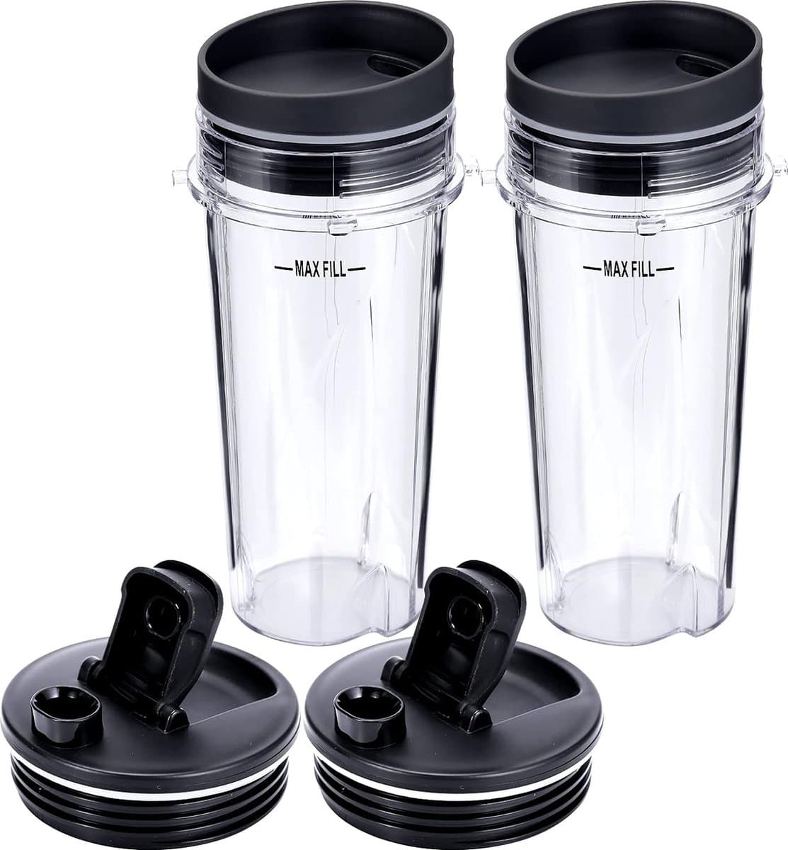 16oz Blender Cup Set - 6 stuks Vervangende onderdelen Compatibel met Geschikt voor Ninja Single Serve Cup met deksel en afsluitdeksel Compatibel met Nutri Ninja-serie Geschikt voor QB3000 BL770 BL780 BL660 BL740 BL810 Blenders