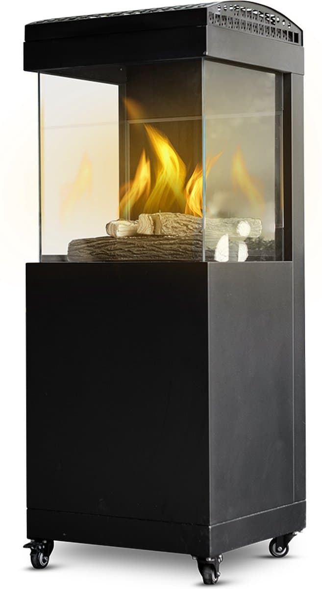 OUTR Tuinhaard - Terrasverwarmer - Zwart - Keramische houtblokken - 8,5 kW - 134,5 x 50 x 50 cm