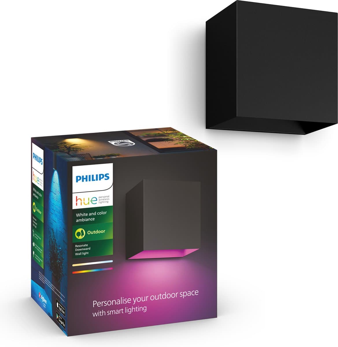Philips Hue Resonate Down - muurlamp - wit en gekleurd licht - zwart