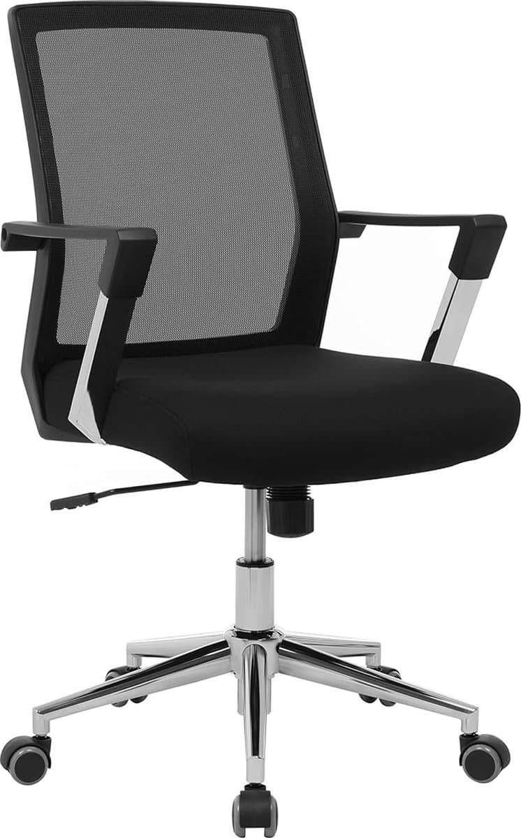 MAZAZU Ergonomische Bureaustoel - Ademend Mesh - Zwart - Met Kantelfunctie & Chroom Onderstel - Compacte Kantoorstoel voor Thuiswerken - Verstelbaar