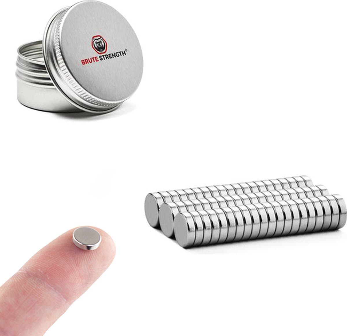 Brute Strength - Super sterke magneten - Rond - 8 x 2 mm - 60 Stuks - Neodymium magneet sterk - Magneten koelkast - Whiteboard magneten - Mini magneetjes - Platte magneet - Koelkastmagneten - Magneten whiteboard - Koelkast magneten