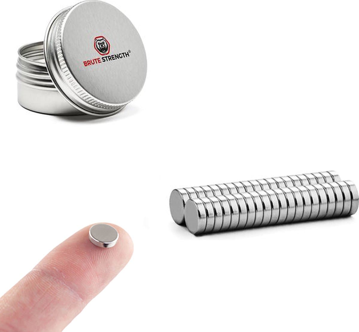 Brute Strength - Super sterke magneten - Rond - 8 x 2 mm - 40 Stuks - Neodymium magneet sterk - Magneten koelkast - Whiteboard magneten - Kleine magneetjes - Mini magneetjes - Platte magneet - Magneten whiteboard - Koelkast magneten
