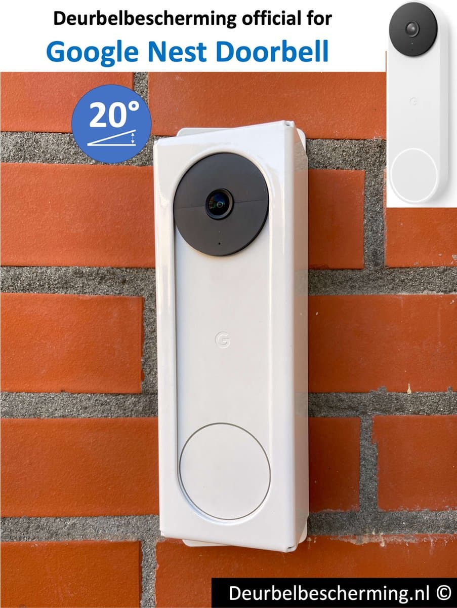 Deurbelbescherming Google Nest Doorbell - 20° Montage - RVS Wit (anti-diefstal cover - videodeurbel bescherming - videodeurbel beschermer - videodeurbel hoes - videodeurbel cover - beveiligingscamera beschermer)