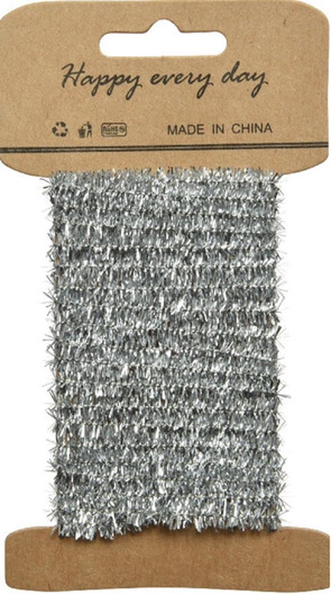 Decoris Lametta lint zilver - 200 cm lang - 6 mm diameter - met ijzerdraad - kerstboom versiering