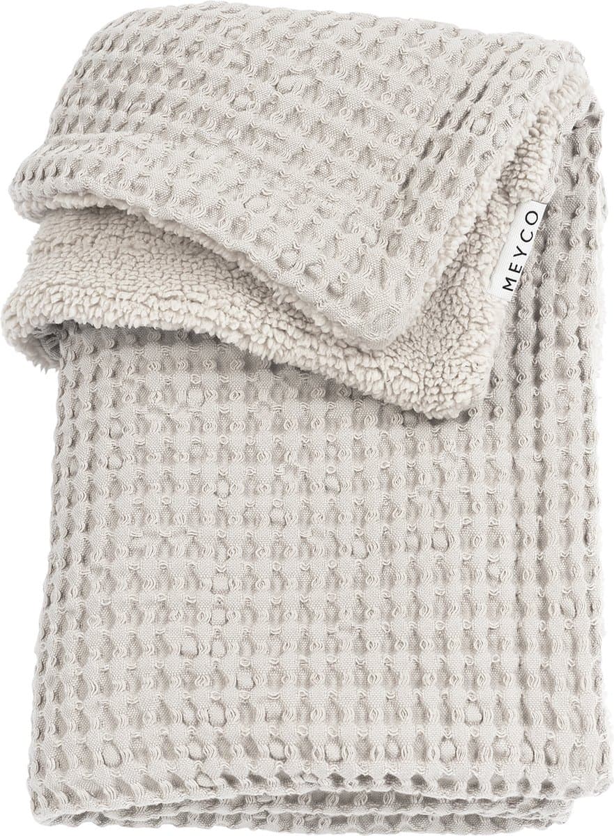 Meyco Baby Wafel Teddy ledikant deken - greige - 100x150cm - 2.0 TOG