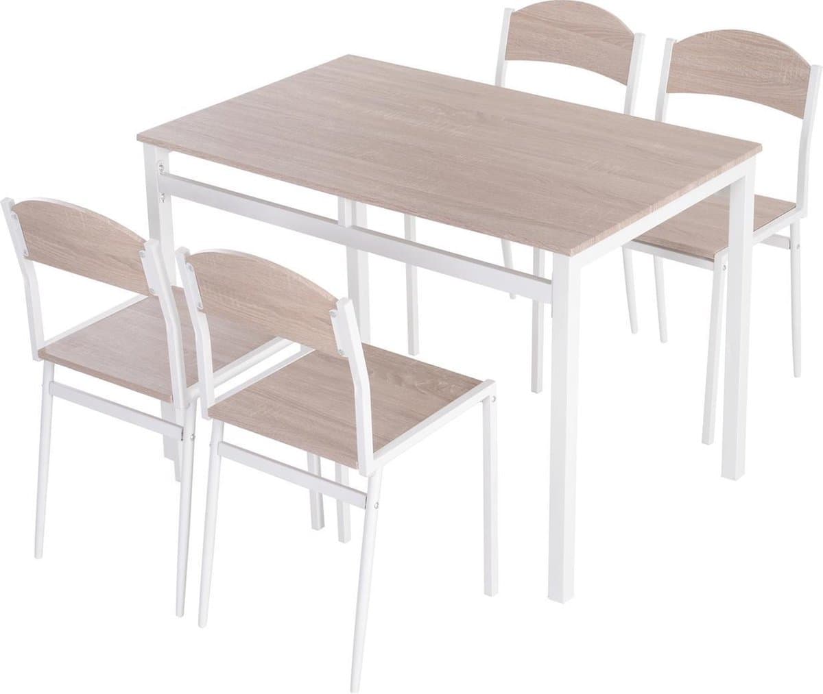 Eettafel set met 4 Stoelen - Eetkamer tafel met eetkamerstoelen - Zitgroep - 4 Personen - Hout - Wit