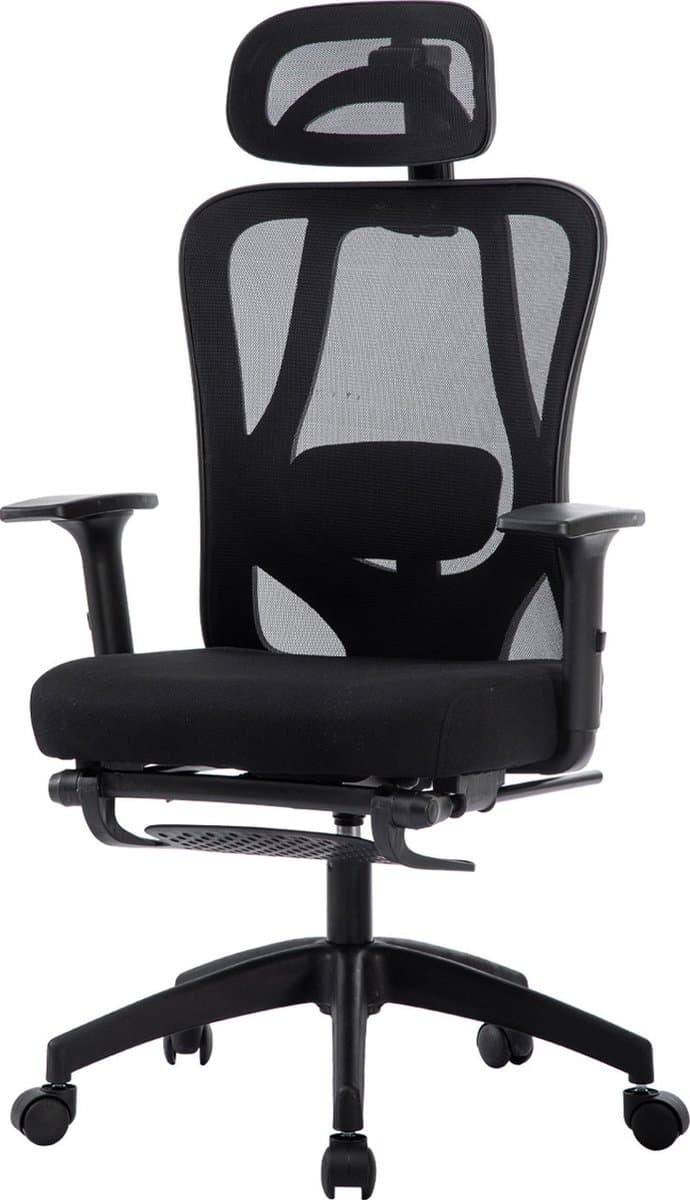 FOXSPORT Bureaustoel - Verstelbare hoofdsteun, armsteun, lendenkussen - met voetsteun - Computerstoel - Voor Gamen/Kantoor/Thuiswerken - met kledingrek - Office Chair - Ergonomische Gamestoel - Zwart