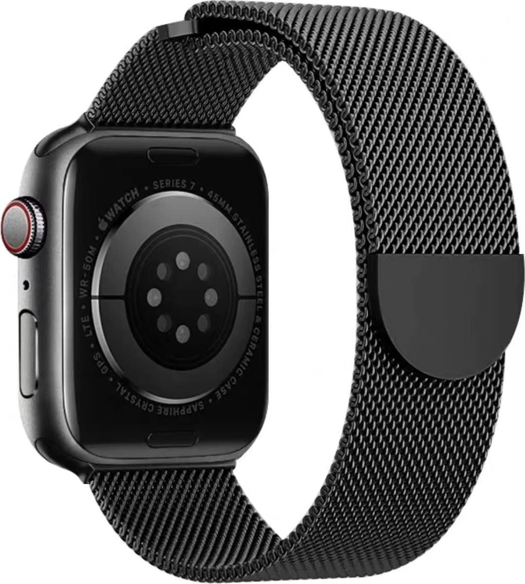 Stravo Luxe Milanese bandje - Geschikt voor Apple Watch 42mm (Series 11/10) , 41mm (Series 9/8/7), 40mm (Series 6/5/4/SE 1/2/3), 38mm (Series 3/2/1) - Zwart - RVS metalen bandje met magneet - Milanees horlogebandje