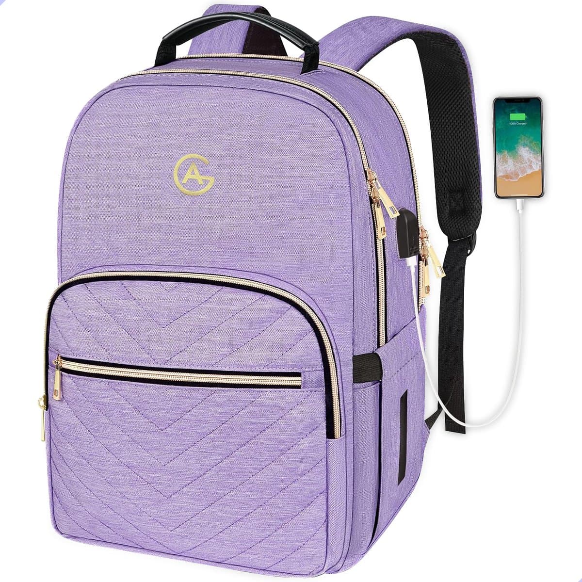 AG Luxe Rugzak Dames Lila - Rugzakken - Rugtassen - Meisje - Laptop - 26L - School - Kind - Backpack Waterafstotend- Schooltas - Reizen & Werken - Anti Diefstal Ontwerp - Inclusief Usb Oplaadstation