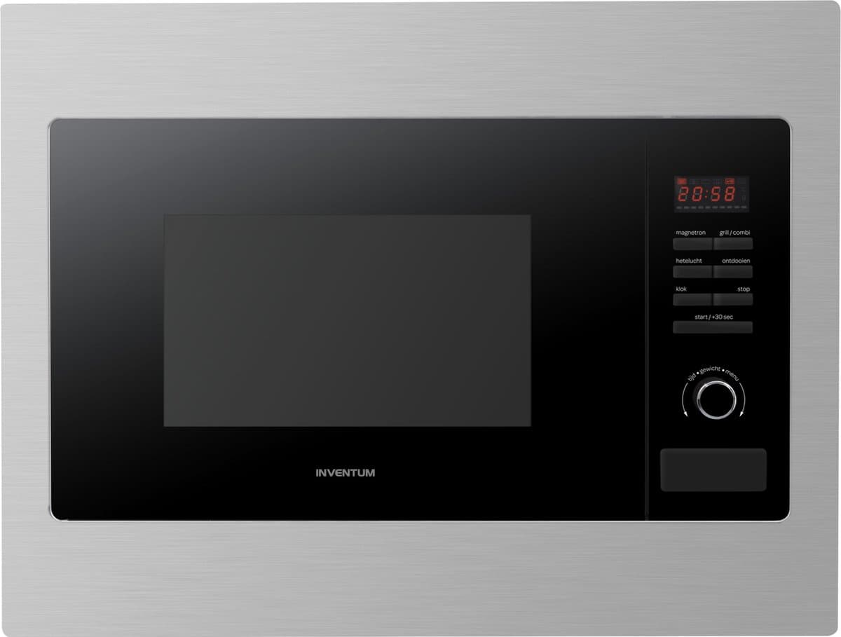 Inventum IMC6125F - Inbouw combi-oven - Hetelucht - Magnetron - Grill - 25 liter - 45 cm hoog - Tot 220 graden - RVS/Zwart