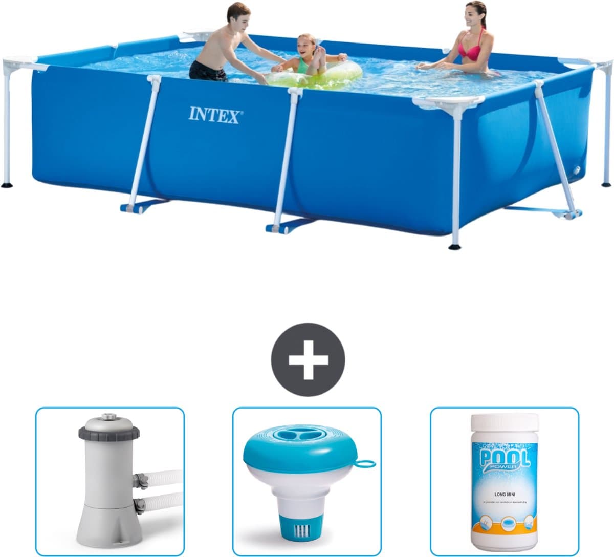 Intex Rechthoekig Frame Zwembad - 300 x 200 x 75 cm - Blauw - Inclusief Zwembadfilterpomp - Chloordrijver - Chloor