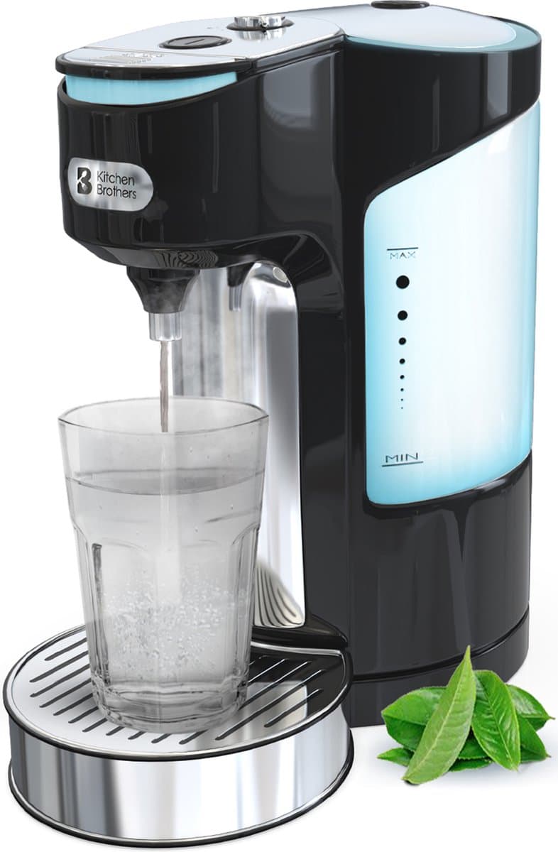 KitchenBrothers Heetwaterdispenser - 2L - Instant Waterkoker - BPA en PFAS Vrij - 9 standen van 180 t/m 300 ml -Heetwatertap - 3000W - RVS/Zwart