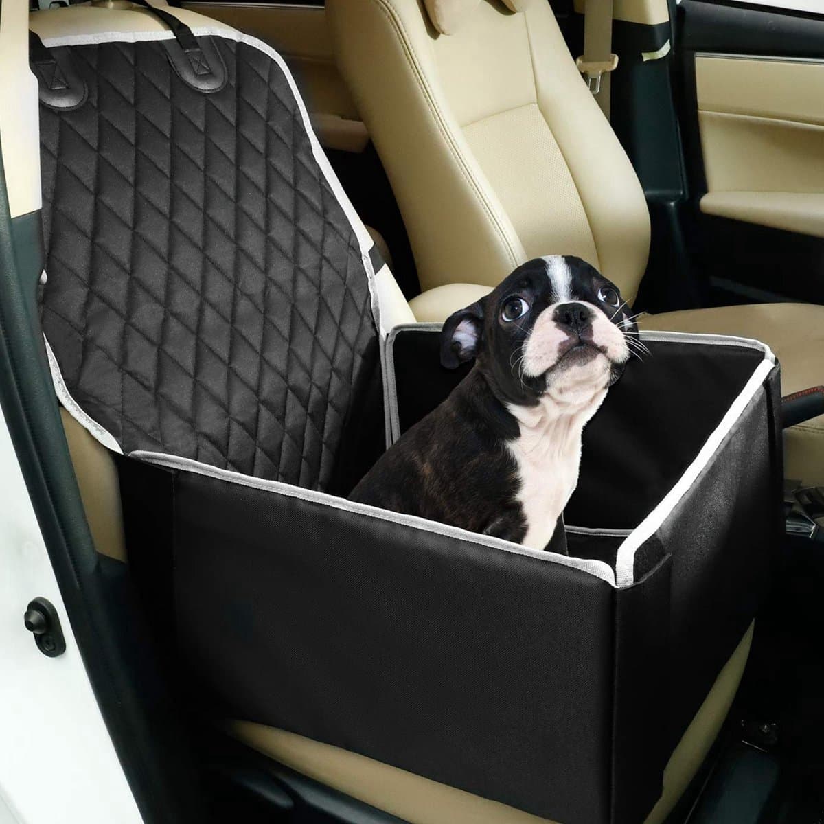 Autostoel Hond - Hondenmand Auto - Hondenstoel Auto - Zwart met Wit - 45cm x 45cm