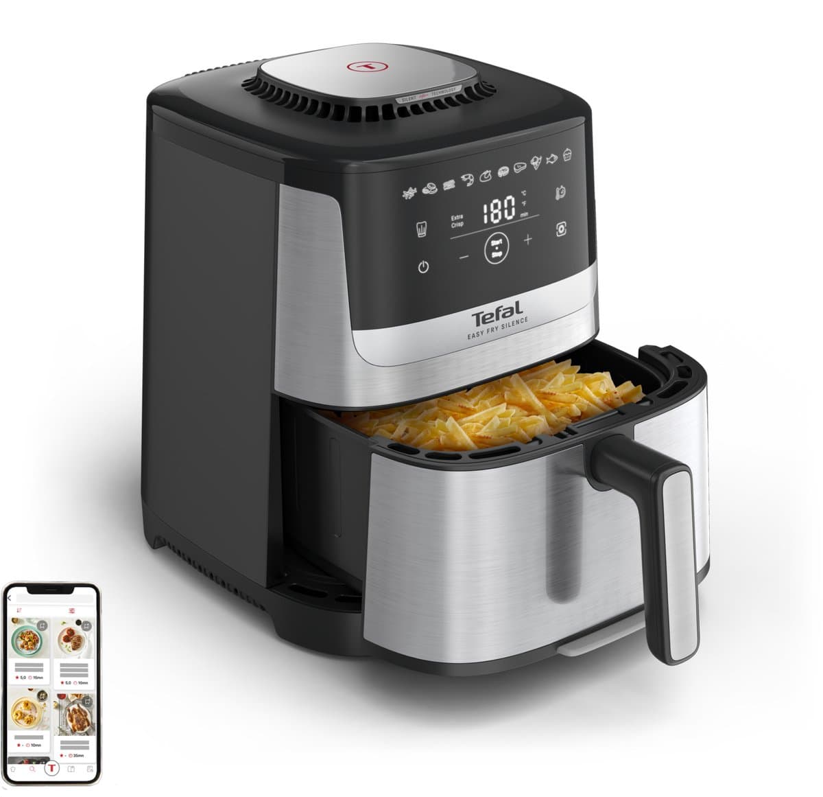 Tefal Easy Fry Silence Deluxe EY552D - Stille Airfryer - 5L - XL Formaat - Stil - Voor 6 Personen