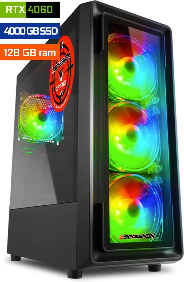 ScreenON - Game Computer / Gaming PC - Ryzen 7 - 4TB M.2 SSD - 128GB RAM - RTX 4060 - Game PC TX46282 - Windows 11