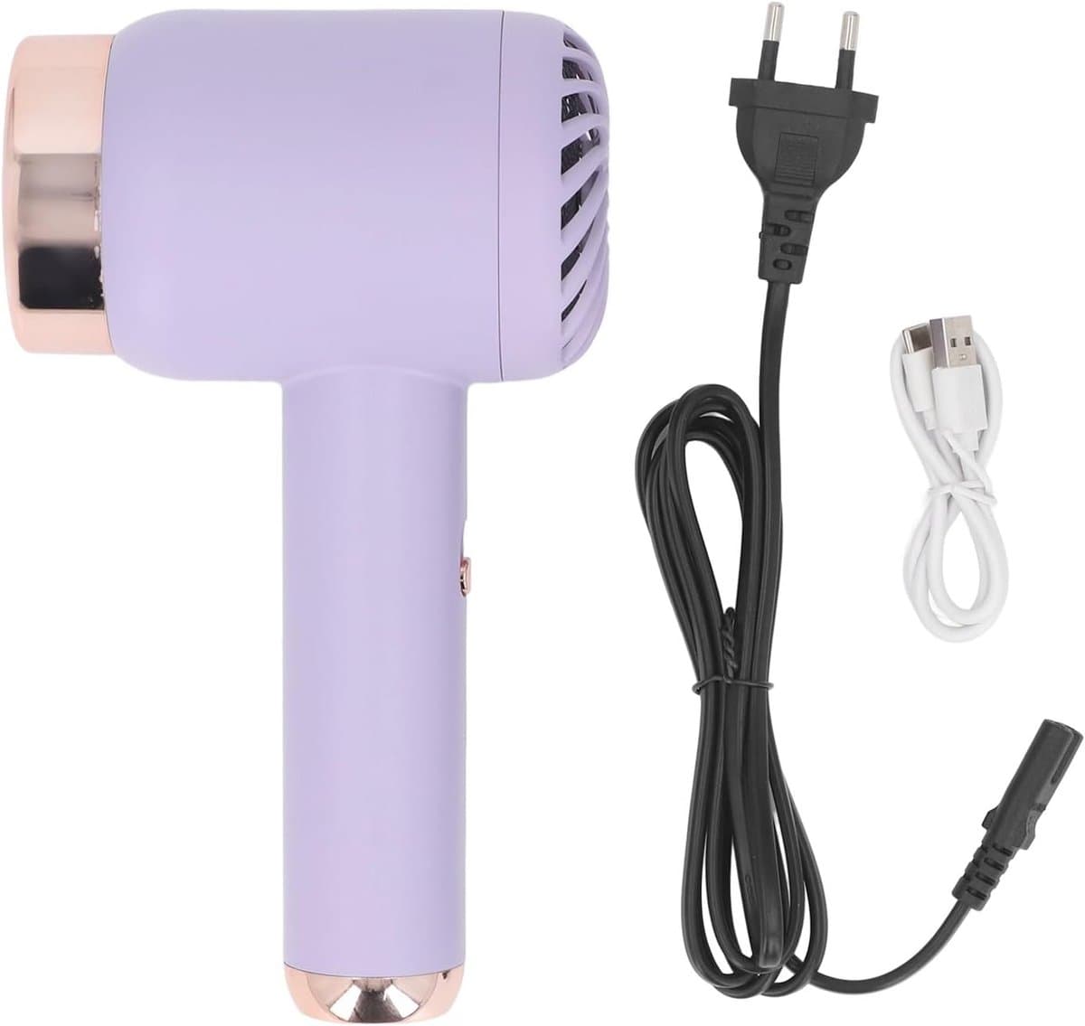 Draadloze haardroger, kleine ionen-haardroger, draagbaar, oplaadbaar, USB, 15.000 mAh, voor reizen in de slaapzaal (PURPLE)