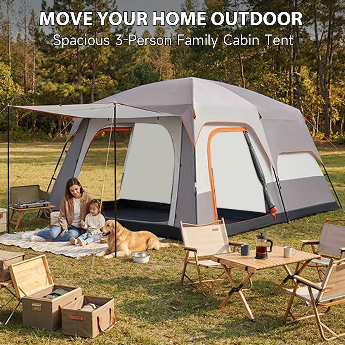 Grote familiecampingtent voor 2-4 personen -waterdichte UV-bescherming - winddichte buitentent met muggennet - 3 deuren - geventileerd ontwerp - draagbare lichtgewicht tent voor kamperen, wandelen, strand, backpacken, reizen, festival