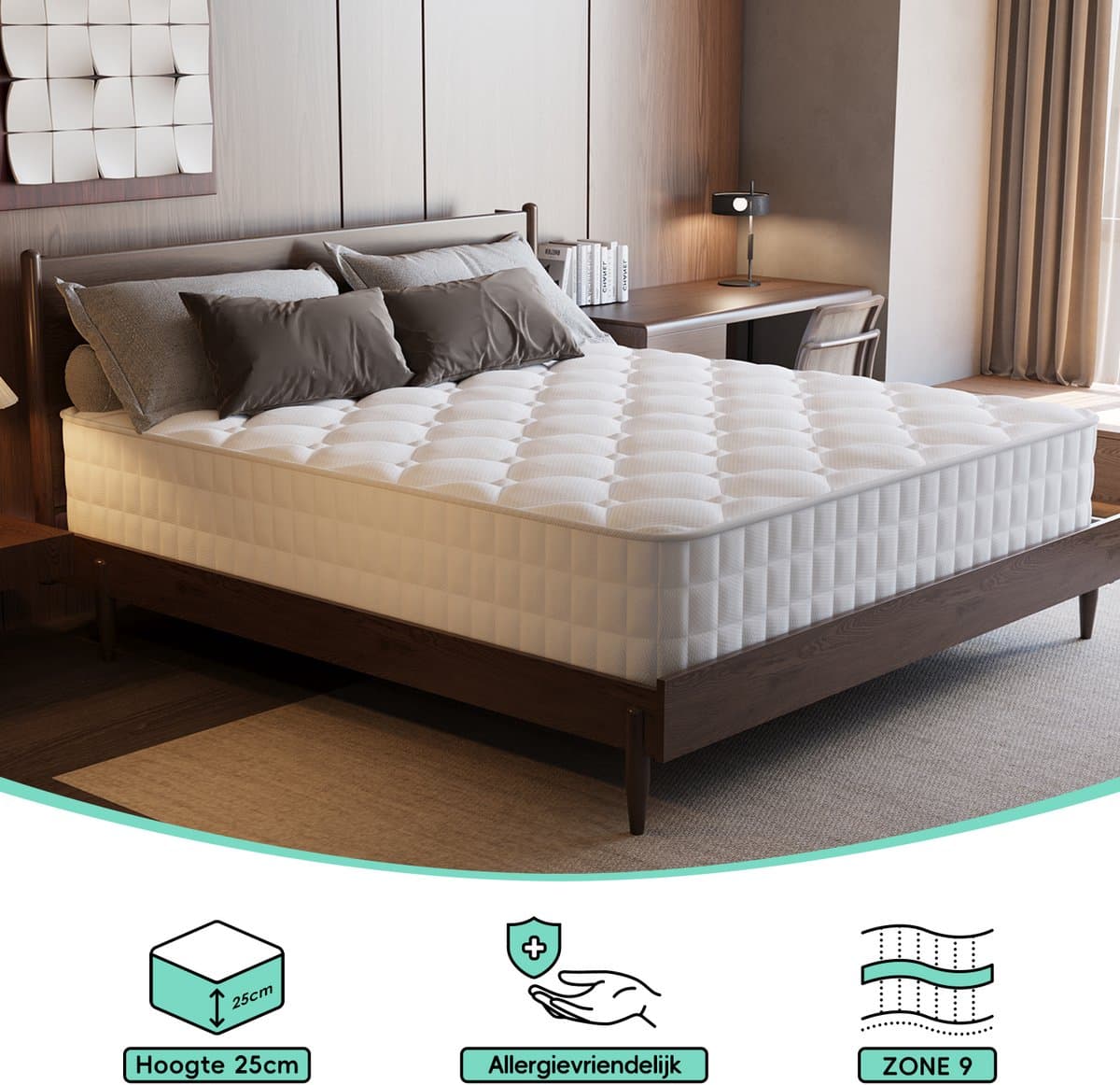 Saikefy Matras 80 x 200 cm - 22cm - Pocketvering Matras - 7-Zones - Orthopedisch - Afritsbaar en wasbaar hoeslaken - Anti-Allergie - Traagschuim - Gemiddelde Stevigheid