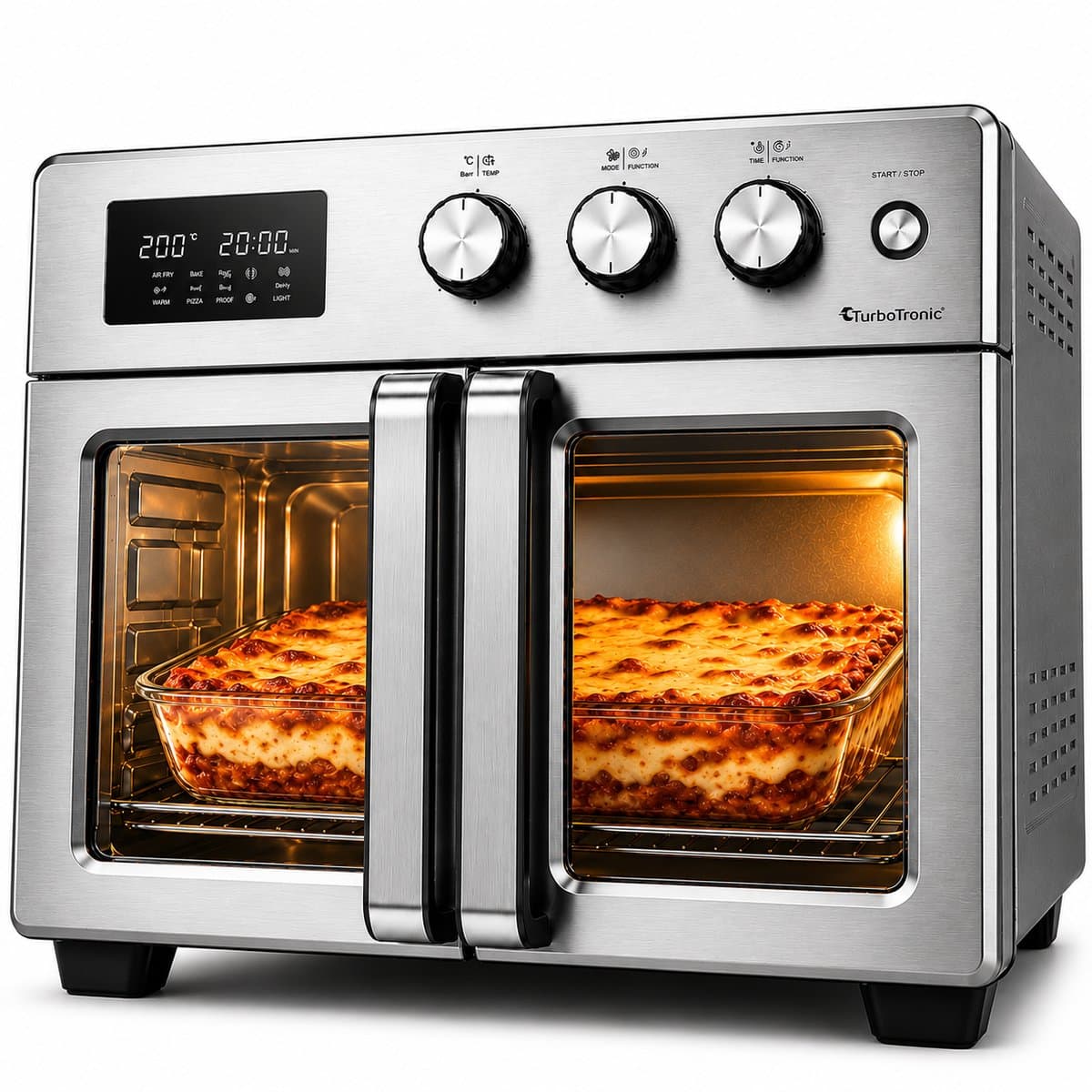 TurboTronic AFD32 Airfryer XXL en Oven – 12 Kookprogramma's – Vrijstaande Mini Oven – Instelbaar van 25 tot 230°C - 32L - Zilver
