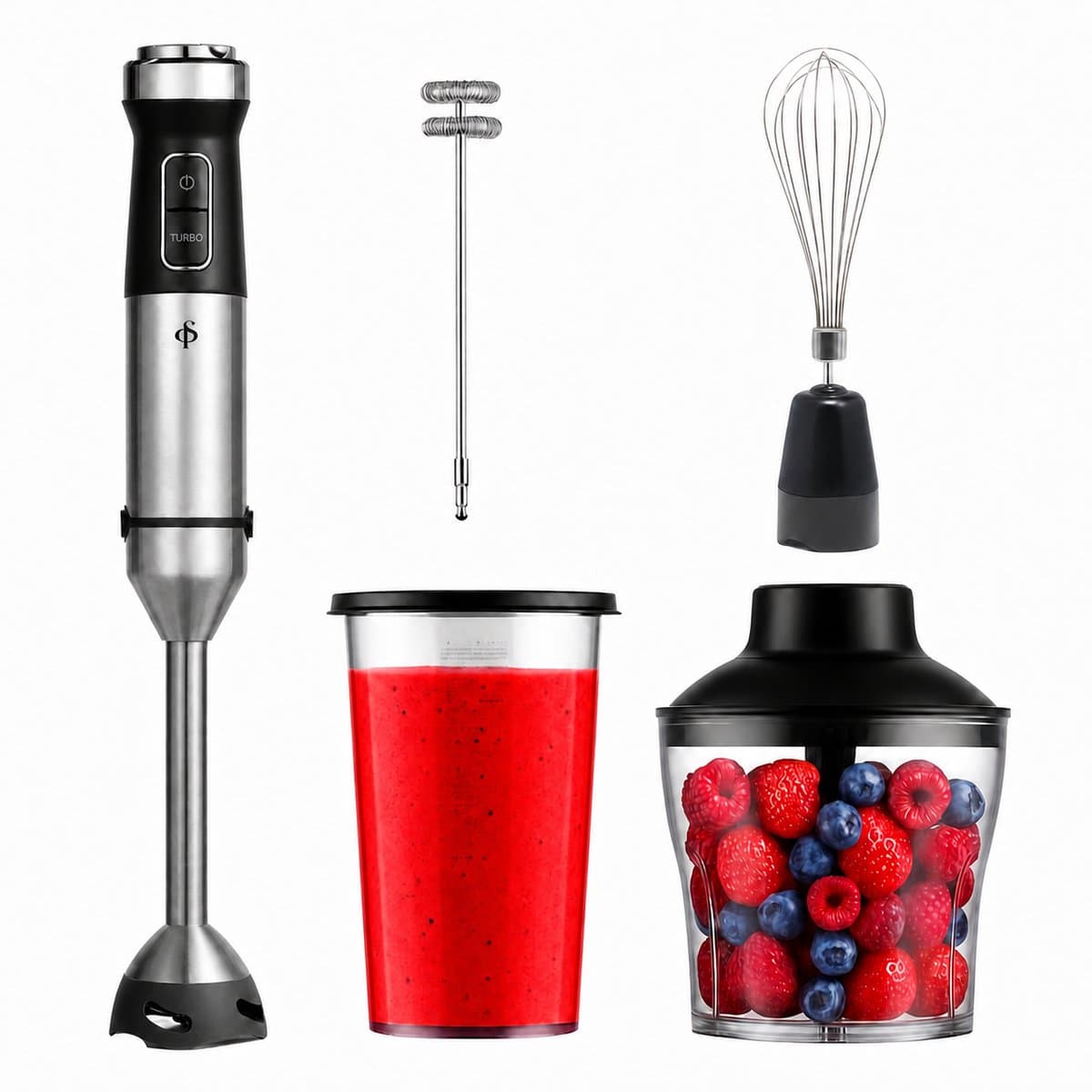 SEPH Staafmixer 5-in-1 Set – 1200W Staafmixer met Mixerstaaf, Hakmolen, Melkopschuimer, Garde & Maatbeker