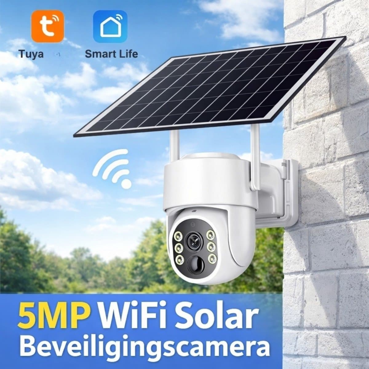 5MP Wifi Solar Beveiligingscamera Buiten – Draadloos met Zonnepaneel – 360° PTZ – Kleur Nachtzicht – Bewegingsdetectie – IP65 Waterdicht – Tuya Smart – Batterij Camera Outdoor
