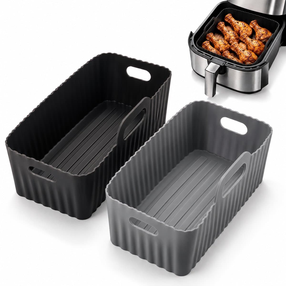 Airfryer bakjes siliconen - 2 stuks - Heteluchtfriteuse - Accessoires - Bakpapier - Geschikt voor XXL Philips, Ninja, Inventum - Mand - Veilig materiaal - Luft
