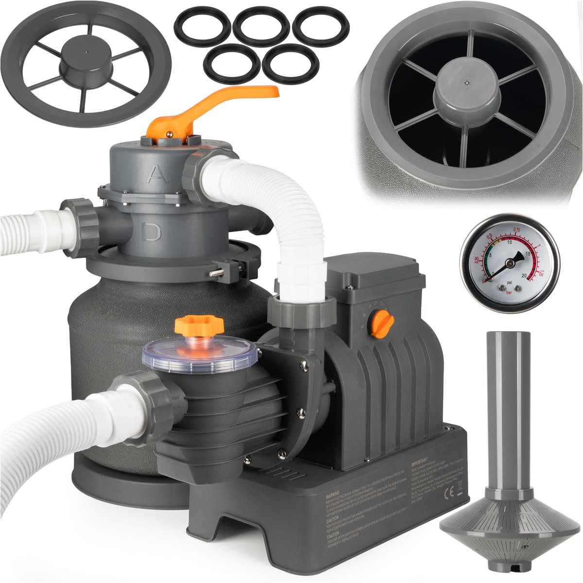 COIL Zandfilterpomp 8705 L/u voor Zwembad – 250W Poolfilterpomp met 38 mm Aansluiting – Inclusief Slangen, timer en Accessoires