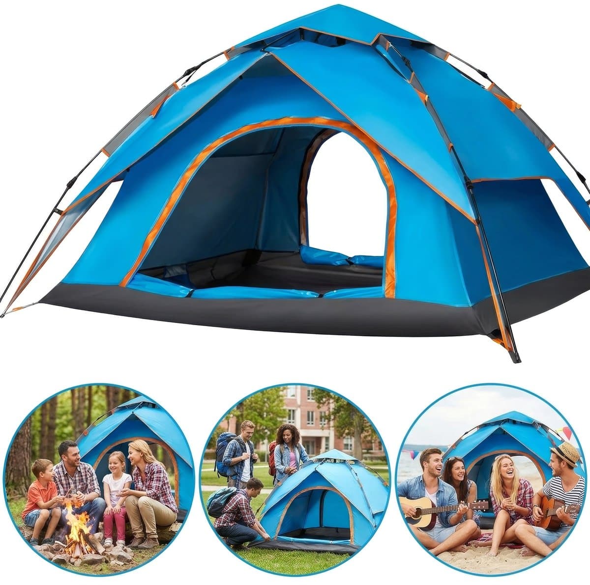 Webzon – Pop-up Tent 2-3 Personen 200x230x140 cm – Waterdicht 3000MM Automatische Kampeertent – Binnen 1 Minuut Opzetbaar – 210D Oxford – Festival, Strand, Camping & Outdoor – Muggengaas, Ventilatie & Draagtas – Blauw