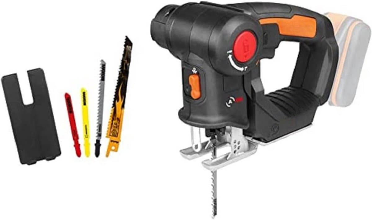 WX550.9 Decoupeerzaag voor het snijden van hout, staal en pvc, 2-in-1 universele zaag met steek- en sabelzaag & snelle omschakeling – 20 V – met stofblazer & pendelhub – zonder accu en oplader