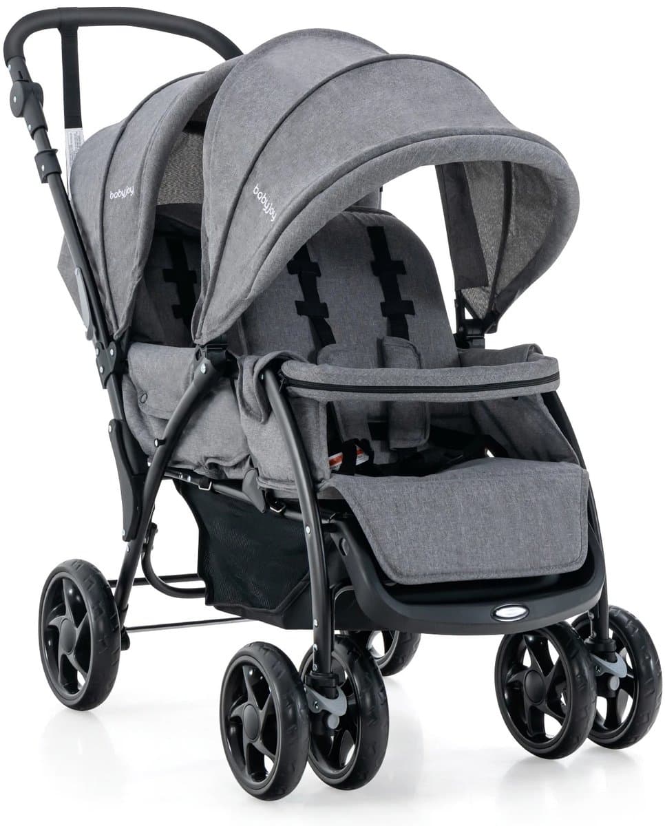 Trendique - Kinderwagen - Buggy - Wandelwagen - Duo Buggy - Duo kinderwagen - Tweeling kinderwagen - Lichtgewicht - Inklapbaar - Grijs