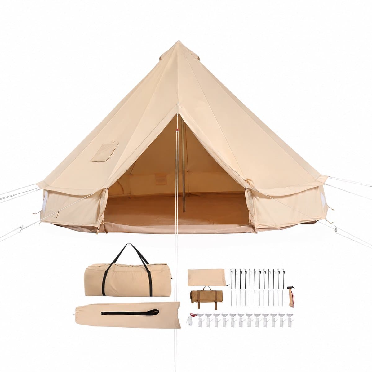 Canvas Bell Tent 5 m – 4-Seizoenen Glamping Tent voor 8 Personen – Yurt Tent met Kachelaansluiting & Waterdicht Grondzeil – Luxe Familietent voor Camping