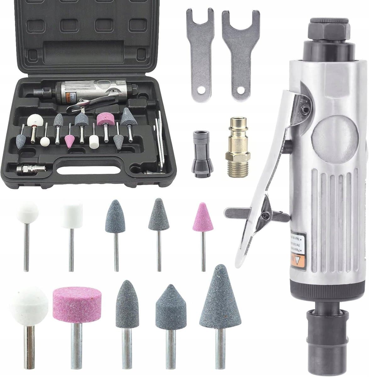 Luchtslijper - Pneumatische Slijpmachine - 25000 RPM Snelheid - 10 Slijpkoppen Set - Ideaal voor Ontbramen & Polijsten - Voor Metaal, Hout & Kunststof