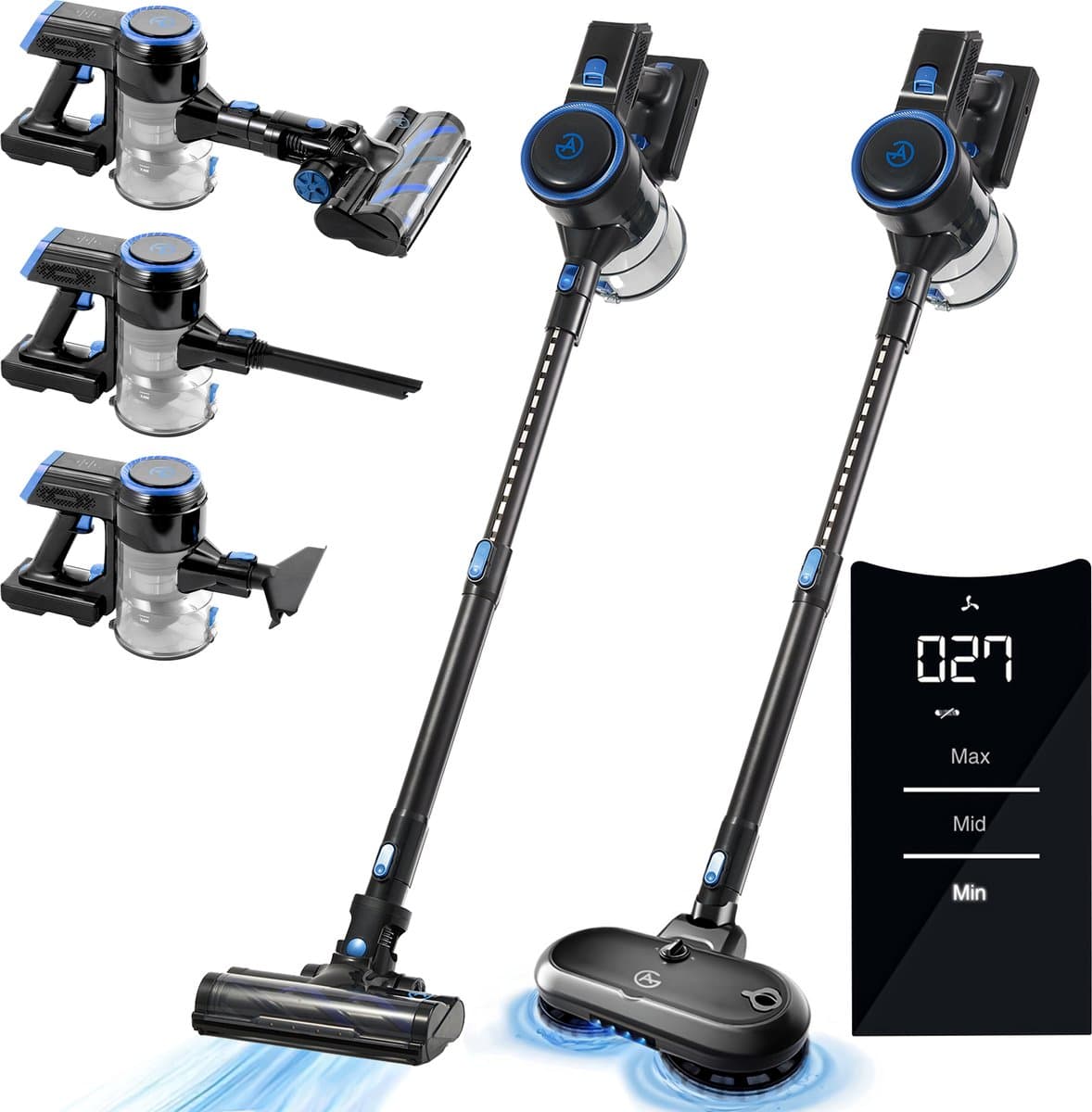 AG4100+ Steelstofzuiger Draadloos – Met Dweilfunctie 2 in 1 – Midnight Blue – Krachtige Stofzuiger Zonder Zak – Geschikt voor Dierenharen – Compact & Lichtgewicht Kruimeldief