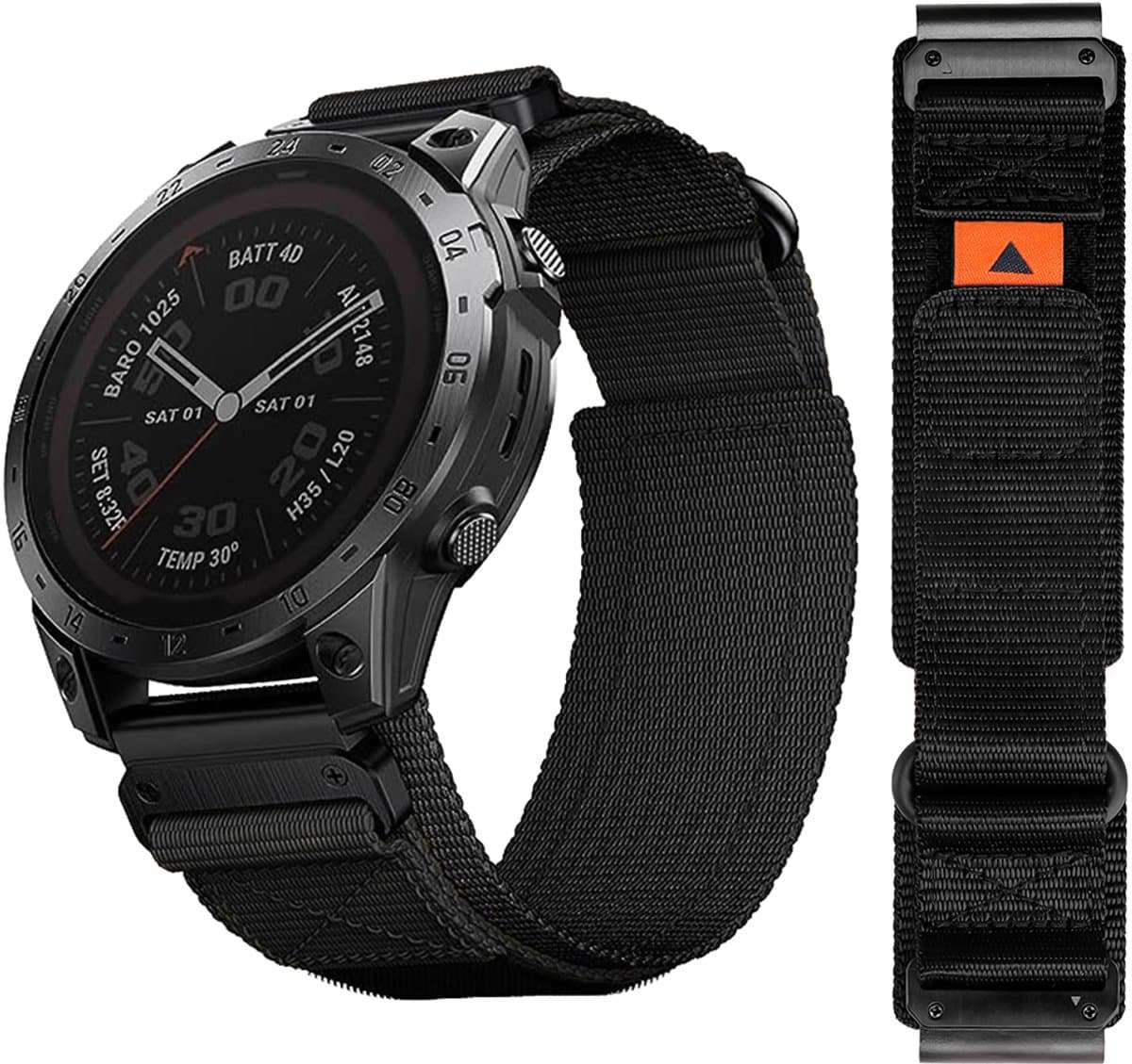 Stravo Tactisch Nylon Klittenband Bandje voor Garmin – QuickFit 26mm – Geschikt voor Fenix 5X / 5X Plus, Fenix 6X / 6X Pro, Fenix 7X (Pro / Sapphire / Solar), Fenix 8 (51mm) & Enduro 1 / 2 / 3 - Garmin Horlogebandje – Zwart