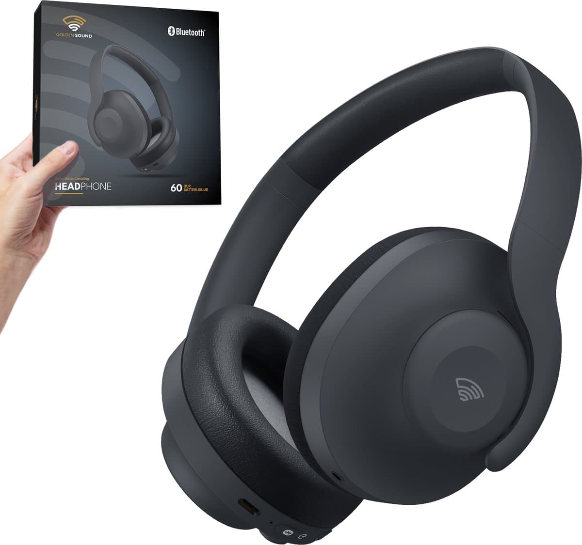 Golden Sound Draadloze Koptelefoon - Active Noise Cancelling tot 35dB - Ambient Mode - 60+ batterijduur - Over ear - Conversation mode - Koptelefoon bluetooth - Koptelefoons