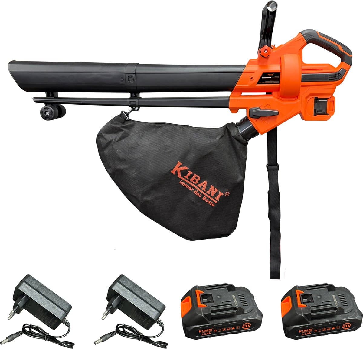 Kibani Accu Bladblazer en Zuiger - Incl. 2x21V Accu's – 3-in-1 Bladeren Zuigen, Blazen en Shredden – 15:1 Shredder – 35L Verzamelzak – Oplaadbare Accu’s – Tuinblazer – Lithium Accu – Lichtgewicht en Krachtig