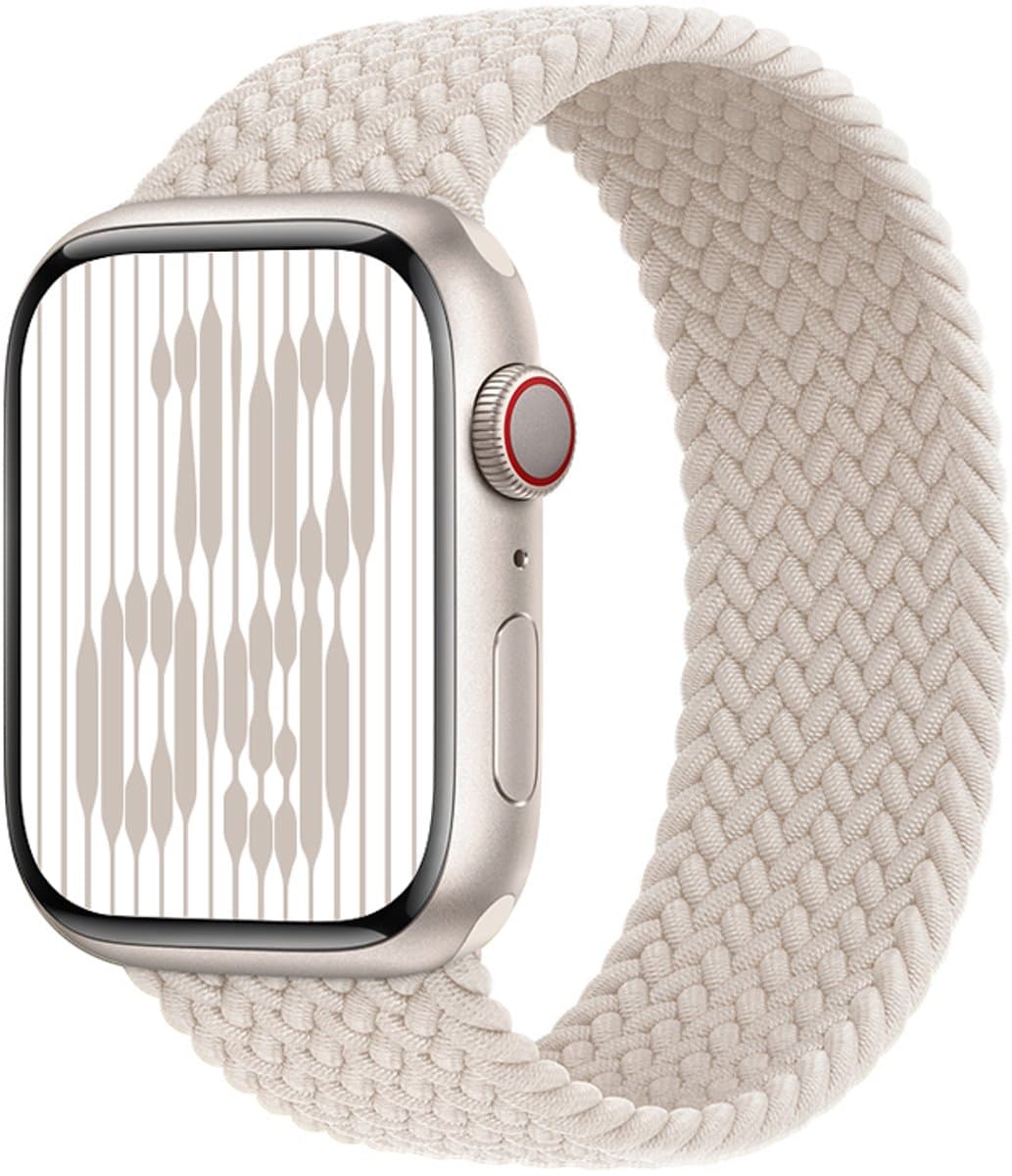 Stravo Gevlochten Nylon Bandje voor Apple Watch – Solo-stijl – Verstelbaar & Elastisch – Starlight – Geschikt voor Apple Watch 42mm (Series 11/10), 41mm (Series 9/8/7), 40mm (Series 6/5/4/SE 1/2/3), 38mm (Series 3/2/1) – S/M