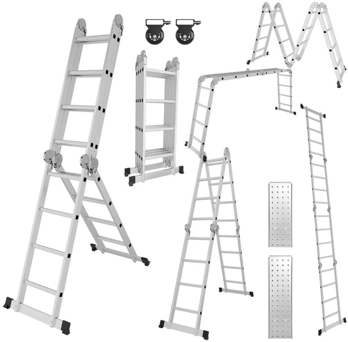 Vouwladder -4x3 Ladder-360cm-Aluminium Multifunctionele-150kg Draagvermogen - Inklapbare Aluminium