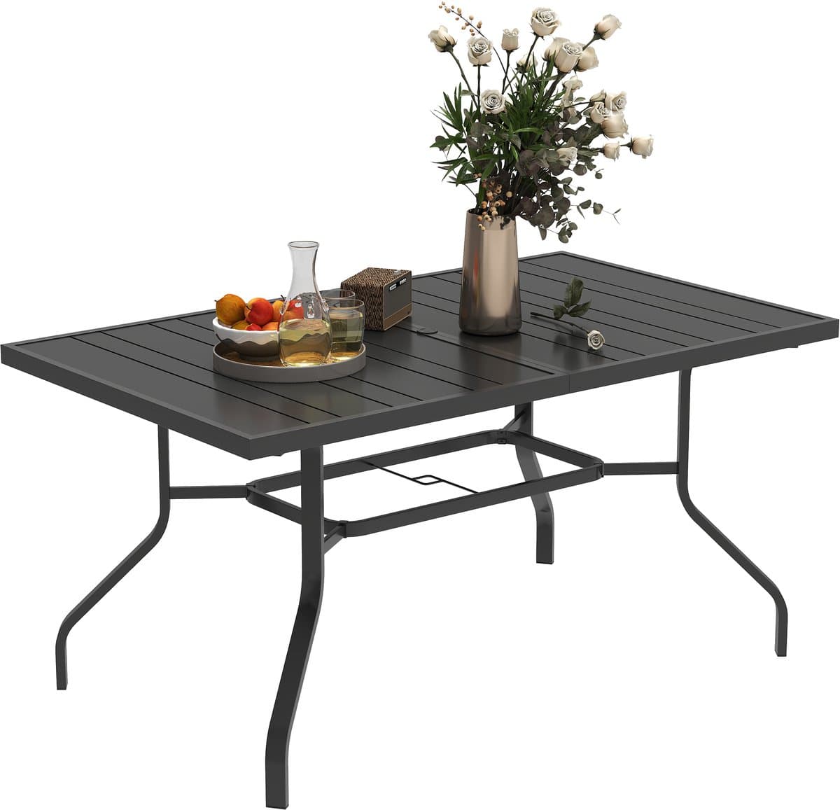 Outsunny tuintafel - met parasolgat - 152L x 90B x 74H cm - zwart