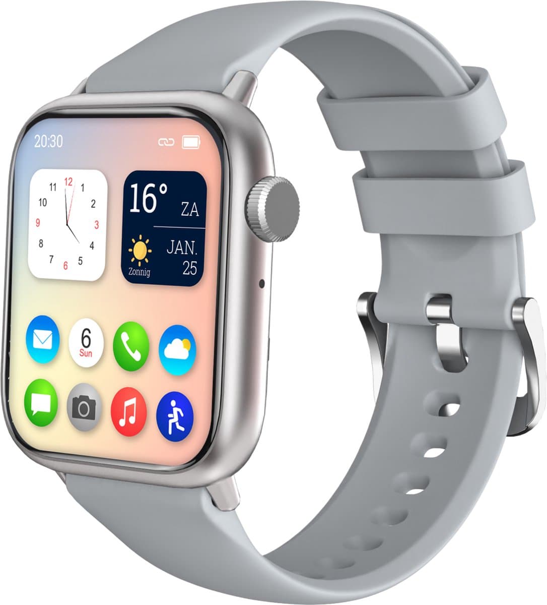 Nuvance - Smartwatch Heren & Dames met Bluetooth - 45mm - Geschikt voor alle Smartphones - Stappenteller & Hartslagmeter - Grijs