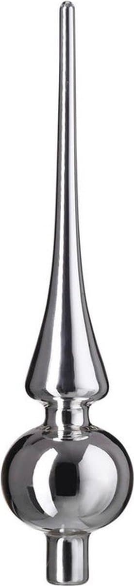Decoris Kerstboom piek - 1x - zilver - 26 cm - glas - glans - kerstpiek - kerstboom topper - Pieken/kerstpieken