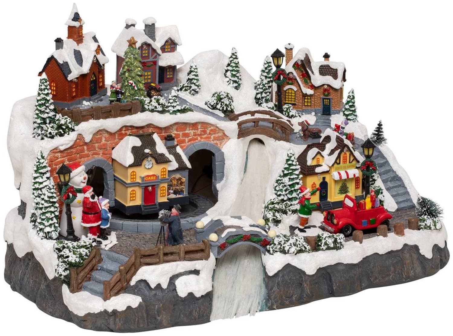 Verlicht dorp met Kerstman en kinderen, 25 LED's, muzikaal en met bewegende figuren van LIRYA