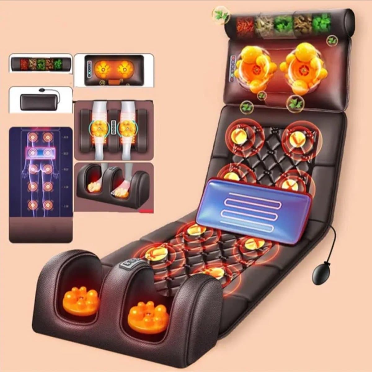 Shiatsu Massagestoel - Rugmassage en Nekmassage apparaat - Massagekussen - Compressiemassage - Warmtefunctie - Vibratie - Rugpijn en Nekpijn - Massagemat -Rug, Nek- Schouders, Taille & Benen - Vibratie Massage - 5 Massage Modi - Spierpijn & Stress