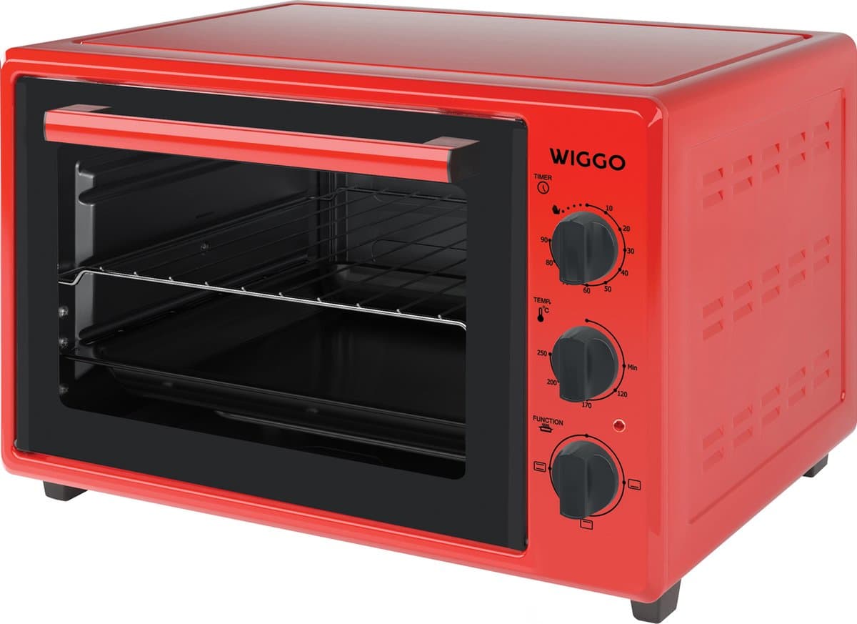 Wiggo WMO-E353(R) - Vrijstaande Mini Oven - Electrisch - 50 CM - 35 liter - 1800 W - 5 Jaar Garantie - Rood