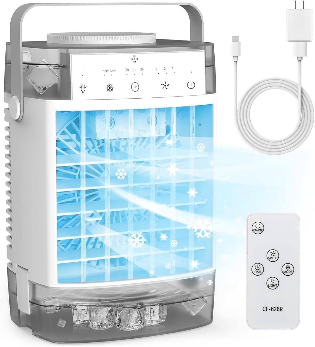 Draagbare airconditioners, 1600 ml dubbele watertank, draagbare airco, 3 snelheden, 2 nevelstanden, verdampingskoeling, ventilator.